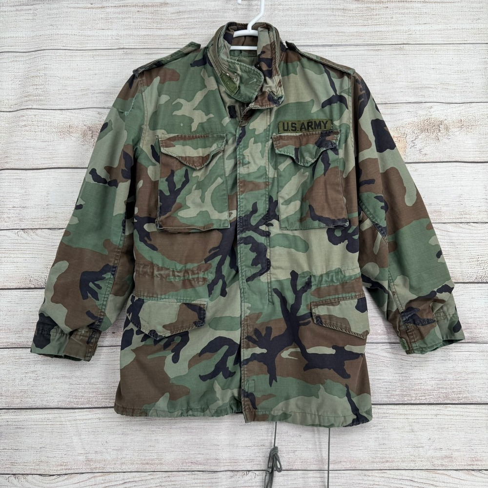 US Army M-65 Field Jacket Mens Small Long Green Woodland Camo Military